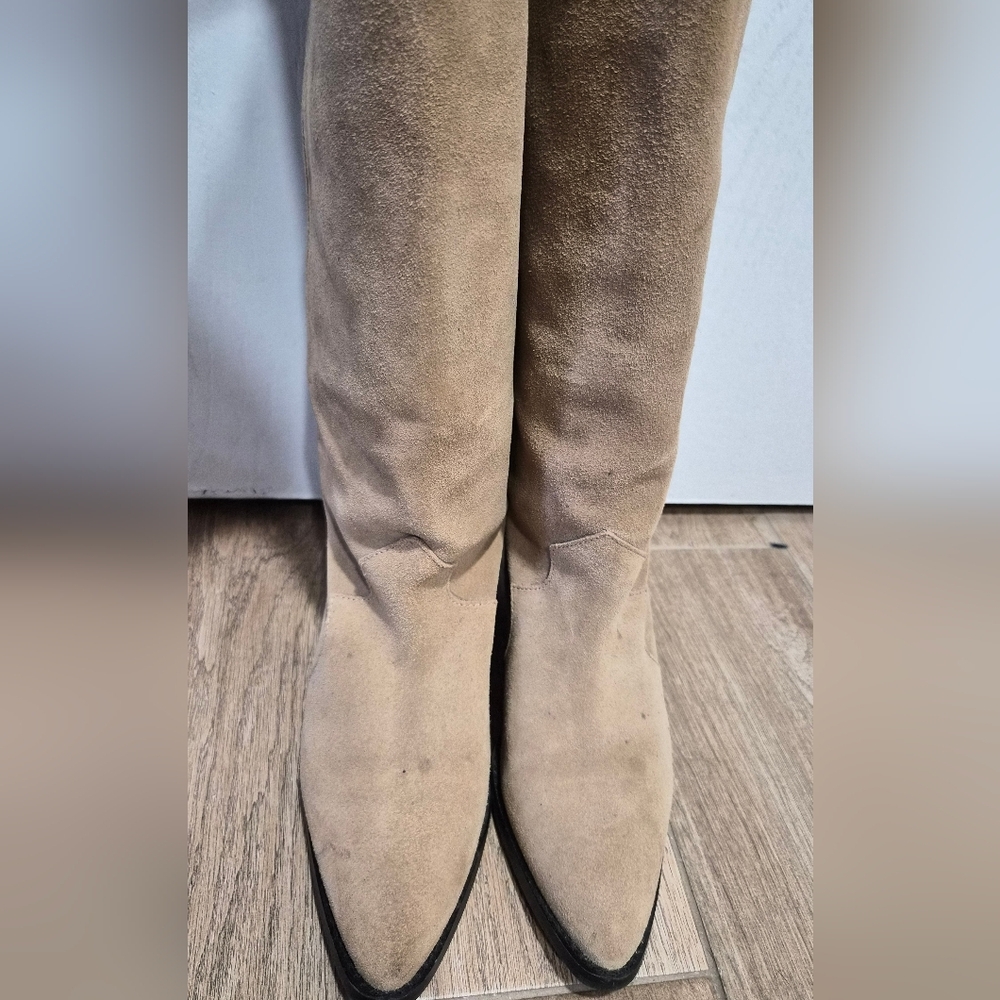 Anthropologie Knee High Beige Suede Western Boot Size 38 - Picture 3 of 10